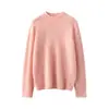Suéter Nuevo Estilo Holgado Cálido Seda de Morera Cachemira Simple Tejido Jersey Suéter para Mujer Cuello Medio Alto Color Sólido Básico