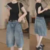 Shorts Jeans Feminino Retro Coreano de Cintura Alta Soltinho Emagrecedor com Barra Larga 2026 Verão Novo Casual Calça Reta de Cinco Pontos