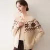 Cardigan de Tricô Cashmere Raglan com Gola Redonda e Botões Outono/Inverno 2026 Novo Casaco Suéter Jacquard com Textura Fofa Feminino