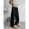 Calça Reta Fluida Estilo Americano, Calça de Perna Larga Estilo Preguiçoso Solta de Peso Médio para Verão, Calça de Moletom Reta Cinza Mescla para Homens