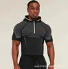 Ropa Deportiva con Capucha de Manga Larga Popular para Hombre, Fitness, Secado Rápido, Transpirable, Elástica, Media Cremallera, Ropa de Entrenamiento Gymshark