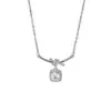Collar de caramelo con nudo de cuerda tachonado de diamantes, superventas transfronterizo, colgante cuadrado dulce con zirconia cúbica, cadena para clavícula de nicho de lujo ligero al por mayor