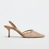 Sapatos femininos de bico fino com salto alto, em malha bordada cor champanhe estilo francês, novo modelo primavera-verão 2026, salto agulha, bico fechado, calcanhar aberto, sapatos de noiva