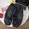 Q015 Pantalones para Niños Nueva Moda Otoñal Vaqueros de Estilo Coreano para Niños con Puño Pantalones Largos Casuales Versátiles de Primavera y Otoño