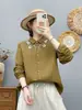 86813 Colarinho pontudo requintado, bordado floral grande, camisa de manga longa em gaze de algodão de camada dupla, nova blusa de moda feminina para primavera e outono
