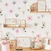 Br7030C Flores Pequeñas Rosa Claro y Azul Claro Ramas y Hojas Pegatinas de Pared para Habitación de Niña Pegatinas Decorativas de Pared Estilo Pastoral Romántico
