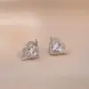Aretes para Mujer, Aretes de Flor Corazón con Circonita Micro-pavimentada de Cobre, Nueva Moda de Nicho, Diseño Simple, Joyería de Temperamento y Versátil