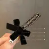 Presilha de Cabelo com Laço de Veludo, Strass Cinza Estilo Chanel, Presilha de Franja de Luxo, Grampo de Cabelo, Presilha Lateral, Presilha de Cabelo Chanel Feminina