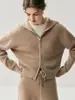 Traje de Cachemira Estilo Old Money Waffle para Mujer, Cárdigan Holgado con Capucha, Pantalones de Pierna Ancha, Chaqueta Gruesa de Punto Otoño e Invierno 2025