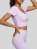 Top de Yoga Juyitang Malla Color Durazno sin Espalda de Manga Corta Alta Elasticidad con Almohadillas Extraíbles en el Pecho para Deporte, Running, Entrenamiento y Fitness para Mujer