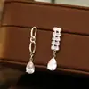 Aretes Largos Asimétricos de Circonia Plateada con Diseño Único, Broqueles Completamente Diamantados en Forma de Gota de Agua y Corazón, Aretes como de Hada