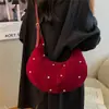 Bolsa de Mão Tendência Estilo Coreano deste Ano para Mulheres, Novo Modelo Inverno 2026, Bolsa de Ombro Levemente Luxuosa com Tachas, Bolsa Transversal Versátil