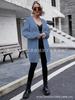 Suéter informal de manga larga con cuello en V y color liso para mujer, cárdigan largo de talla grande, holgado, para otoño e invierno