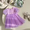 Vestido de Niña de Manga Mariposa con Volantes Vestido de Princesa de Malla Vestido de Princesa de Tul para Niña