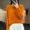 Cardigan de Punto Osmanthus de Primera Línea Cuello Redondo Primavera 100% Lana Estilo Coreano Sencillo Color Sólido Adelgazante Abrigo Suéter para Mujer