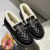 Zapatos de Algodón PU Impermeables de Invierno para Mujer, con Forro Polar Añadido y Suela Engrosada, Adecuados para Uso en Exteriores, Mocasines Planos Cálidos, Zapatos Perezosos de Deslizamiento para el Hogar