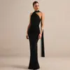 Ropa para Mujer Europea y Americana Color Sólido Estilo Sencillo Vestido de Noche Vestido Hombros Descubiertos Atuendo de Moda Sexy Ajustado Vestido Largo con Pliegues para Mujer