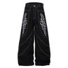 Pantalones de Pierna Ancha Bordados con Alas de Tótem de Cultura Asiática Yagi Shuai Jeans Baggy Americanos Jeans Cimitarra Pesados para Hombre
