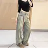 Jeans Vintage Reto Tingido Sujo Lavado Estilo Americano para Homens e Mulheres, Calças Longas Largas Retrô Levemente Abertas na Barra que Tocam o Chão