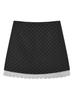 Atuendo estilo coreano: Falda de Encaje con Lunares Grises para Primavera y Otoño para Mujer, Nueva Falda Corta de Cintura Alta, Línea A, Ajustada a la Cadera para Figuras Pequeñas