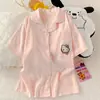 Conjunto de Pijama de Verano Rosa KT Nube de Algodón para Mujer, Manga Corta, Pantalones Cortos, Dibujos Animados Lindos, Dulce, Conjunto de Ropa para el Hogar, Se Puede Usar Afuera, Moderno