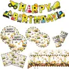 Suministros de decoración de cumpleaños para niño con excavadora amarilla transfronteriza, platos de papel desechables de vehículos de construcción, vasos de papel, servilletas de papel, cubiertos
