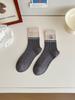 Calcetines de Felpa Gris Imitación Cachemir para Otoño e Invierno Calcetines de Rayas con Encaje Calcetines de Media Pantorrilla para Mujer Medias de Estilo Preppy Zhuji