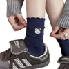 Colección de otoño: Calcetines de encaje con estampado de ositos en azul marino, calcetines nuevos de media pantorrilla para mujer, estilo americano, efecto adelgazante y un look juvenil y femenino