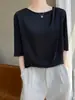 Diseño de Camiseta de Manga Corta para Mujer Satén No de Seda Top de Manga Corta Camiseta de Manga Corta de Seda de Gama Alta para Mujer Camiseta para Mujer