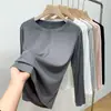 Camiseta de Manga Larga acanalada de Algodón Modal para Mujer, Nuevo Estilo Primavera/Otoño, Cuello Redondo, Corte Ajustado, Favorecedor, Top tipo Camiseta