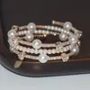 Pulsera de Perlas de Moda Europea y Americana Transfronteriza Pulsera de Cristal Pulsera de Enrollado Multicapa Pulsera de Diamantes de Garra de Tres Filas