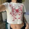 Camiseta corta sexy con estampado de eslogan en inglés europeo y americano, cuello redondo, corte entallado y adelgazante para mujer.