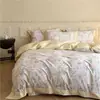 Conjunto de cama de quatro peças, espesso, 100% algodão, escovado, com 60 peças, apresentando um padrão floral francês vintage de algodão puro, adequado para outono e inverno