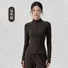 Chamarra de Yoga Forrada de Polar para Mujer Otoño Invierno Engrosada Cálida Ropa de Yoga Manga Larga Cuello Alto Cremallera Adelgazante Chaqueta de Fitness