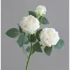 Ramo de Flores Artificiales Peonías con Borde Quemado Estilo Francés Decoración para Sala de Estar, Adorno de Ramo de Flores Secas, Decoración de Alta Gama