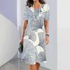 Verano simple hojas florales impresión digital 3D 2024 transfronterizo comercio exterior elegante vestido de mujer venta caliente