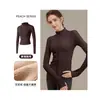 Jaqueta de Yoga de Veludo Espesso Estilo Primavera Feminina Cardigã com Zíper Gola Alta Emagrecedor Elástico Manga Longa Top Quente