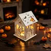 Casa Assombrada de Madeira Brilhante DIY Personalizável Transfronteiriça para Halloween Casa de Madeira com Abóbora 3D Decoração de Festa Artesanato em Madeira