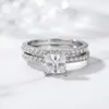 Anillo de Pareja Temu Xiyin de Moda y Elegante Transfronterizo Juego de Anillos de Plata S925 Incrustado con Moissanita Joyería de Mano Exquisita y Elegante