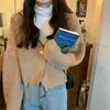 Suéter Jaqueta Curto Estilo Preguiçoso Rejuvenescedor Doce para Mulheres Estilo Coreano Solto de Um Botão Cardigã Tricotado Fofo em Camadas Outono