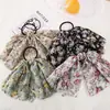 Nova corda de cabelo com laço de fita floral de chifone Anel de cabelo para rabo de cavalo retrô pastoral francês Corda de cabelo Acessórios de cabelo para mulheres
