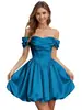 Minivestido strapless de hombros descubiertos para mujer, entallado en la cintura, con falda amplia para fiestas de cumpleaños, ceremonias de boda, vestido de novia ligero, minivestido de dama de honor