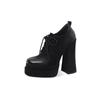 Nuevo Estilo Color Sólido Impermeables Plataforma Tacón Grueso Tacón Súper Alto 14cm Retro Con Cordones Elegantes Zapatos de Tacón Alto