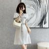 Moda Femenina de Verano Estilo Chanel 2026 Vestido de Seda Helada de Manga Corta Pullover Cintura Alta Línea A Vestido de Punto Brillante para Mujer Tendencia