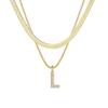 Collar de Cadena Hueso de Serpiente de Doble Capa con Letras de 26 Letras Europeas y Americanas para Mujer, Colgante de Letra con Circonita de Diamante Completo, Cadena para Clavícula de Lujo Ligero