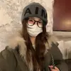 Gorro Grueso Estilo Japonés Gris para Mujer, Moda Callejera de Invierno, Gorro de Punto Estilo Perezoso, Adelgazante, Gorro a Prueba de Frío