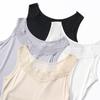 Chaleco de seda de punto con tirantes para mujer, de verano, con encaje, sexy, escote en V pequeño, base de seda morera, color liso, prenda exterior tipo tirantes