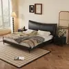 Cama Blanda de Cuero para Dormitorio 1.8m Cama Doble para Dormitorio Principal Cama Moderna Minimalista de Cuero Nappa 1.5m Cama con Cajones Altos de Almacenamiento