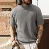 Nueva camiseta de punto para hombre con tacto fresco, al estilo de los nuevos ricos y el dinero antiguo, marca de moda de verano, diseño de canalé simple, adecuada para ir al trabajo, ropa de hombre