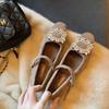 ¡Listo en Stock y Enviado en Segundos! Zapatos Estilo Mismo de Mamá de Uva con Hebillas de Diamantes, Puntera Cuadrada Pequeña, Forro de Terciopelo, Zapatos Mary Jane de Tacón Grueso de Lana